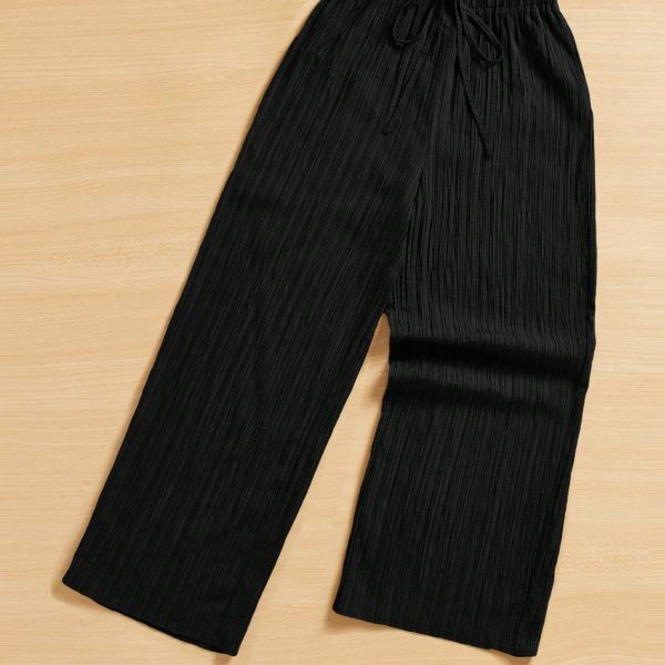 Summer Casual Textured Wide-Leg Capri Pants