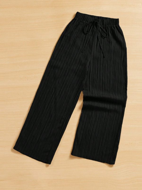 Summer Casual Textured Wide-Leg Capri Pants