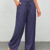 Women Plain Color Front Tie Pocket Design Wide Leg Pants, Casual Daily Wear