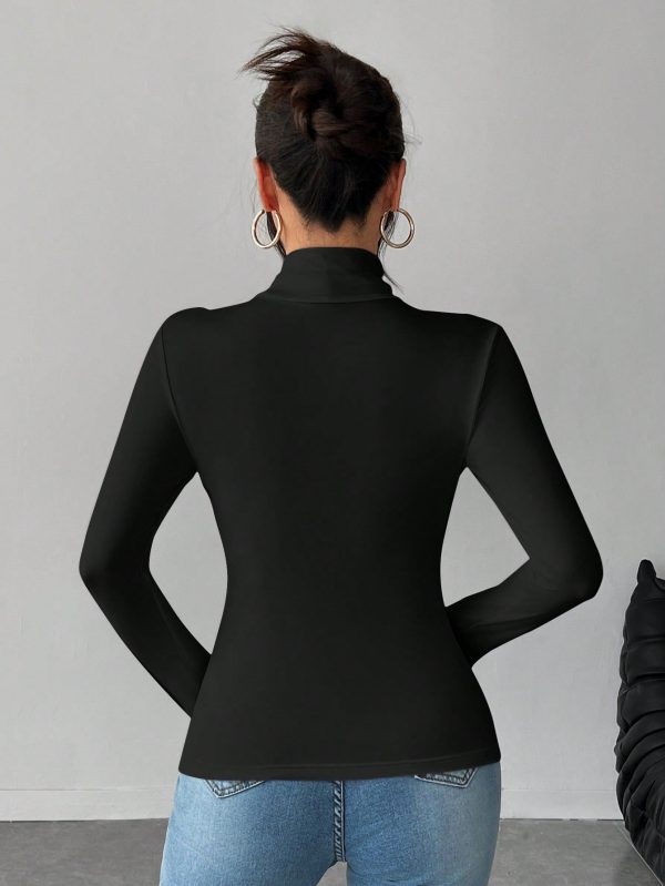 Solid Color Slim High Collar Long Sleeve White Top