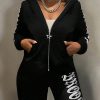 Casual Letter Print Zip-Up Hooded Sweatshirt, Autumn/Winter