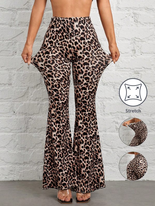 Leopard Print Knit Women's Flared Trousers