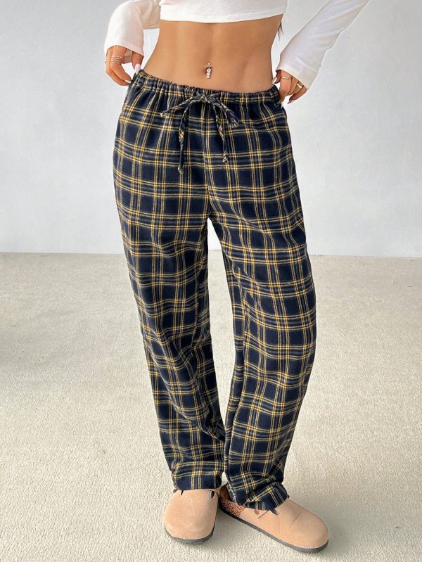Women Plaid Print Drawstring Waist Pants