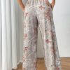 Women's Maple Leaf & Letter Print Pocketed Wide Leg Loose Casual Pants
