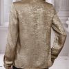 1pc Women  Size Elegant Satin Gloss Loose Long Sleeve Shirt
