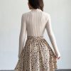 Ditsy Floral Print Mock Neck Belted Bottom&Top Two Tone A Line Floral Print Dress