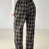 Women Plaid Print Drawstring Waist Pants