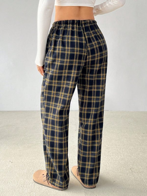 Women Plaid Print Drawstring Waist Pants