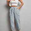 Women Solid Color Drawstring Elastic Cuff Work Pants, Suitable For Spring And Summer