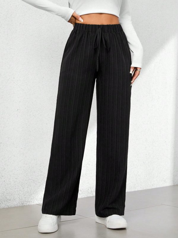 Summer Casual Textured Wide-Leg Capri Pants