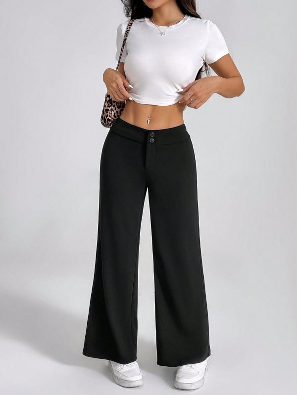 Solid High Rise Flared Straight Leg Pants