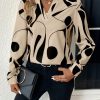 Women Asymmetrical Print Long Sleeve Casual Blouse