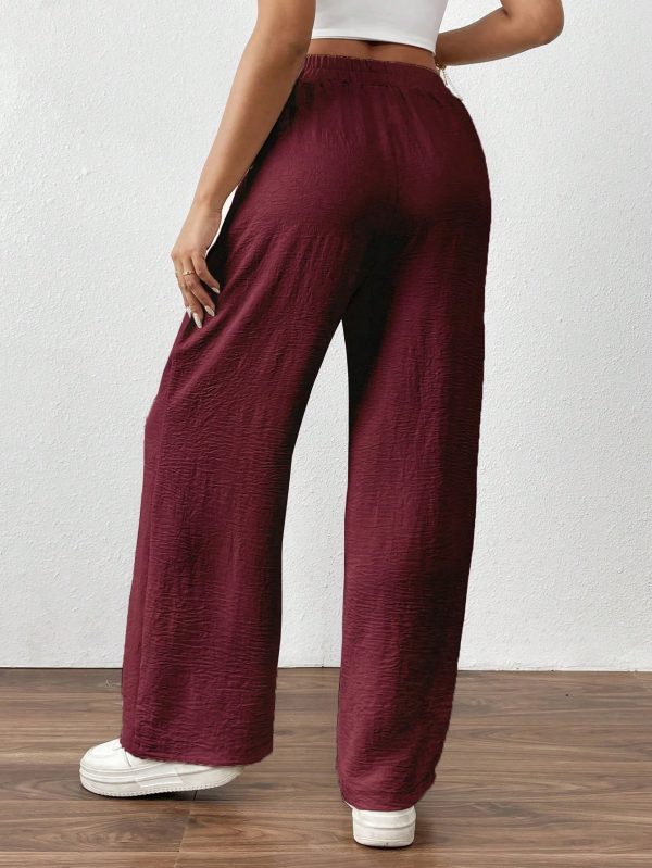 Women's Solid Color Front Tie Pocket Casual Long Pants, Daily Wear