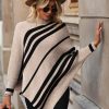 Oversized Simple Pullover Women Striped Batwing Long Sleeve Sweater