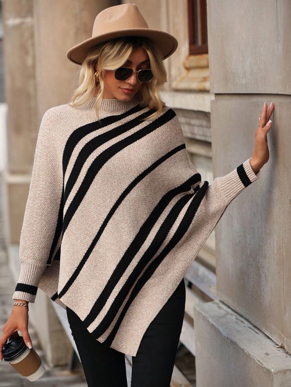 Oversized Simple Pullover Women Striped Batwing Long Sleeve Sweater