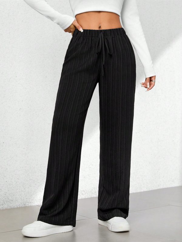 Summer Casual Textured Wide-Leg Capri Pants