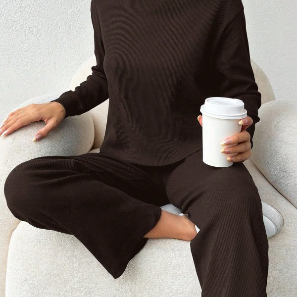 Cotton Women Solid Color Ribbed Tee & Pants