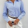 Women's Fashionable Everyday Blue And White Striped Shirt