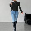 Solid Color Slim High Collar Long Sleeve White Top