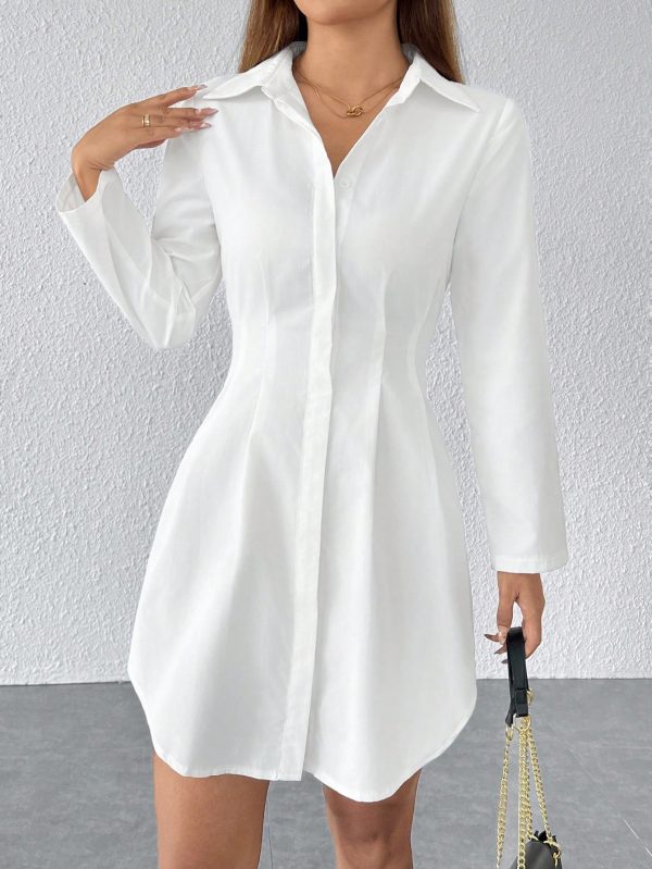 Solid Button Front Shirt Dress