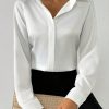 Women's Solid Color Satin Basic Shirt With Asymmetric Hem