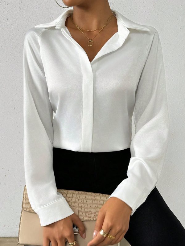 Women's Solid Color Satin Basic Shirt With Asymmetric Hem