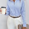 Women's Fashionable Everyday Blue And White Striped Shirt