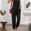 Deep Floral Print Gray Bib Loose & Comfy Dual Pocket Keyhole Back Jumpsuit