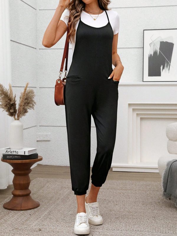 Deep Floral Print Gray Bib Loose & Comfy Dual Pocket Keyhole Back Jumpsuit
