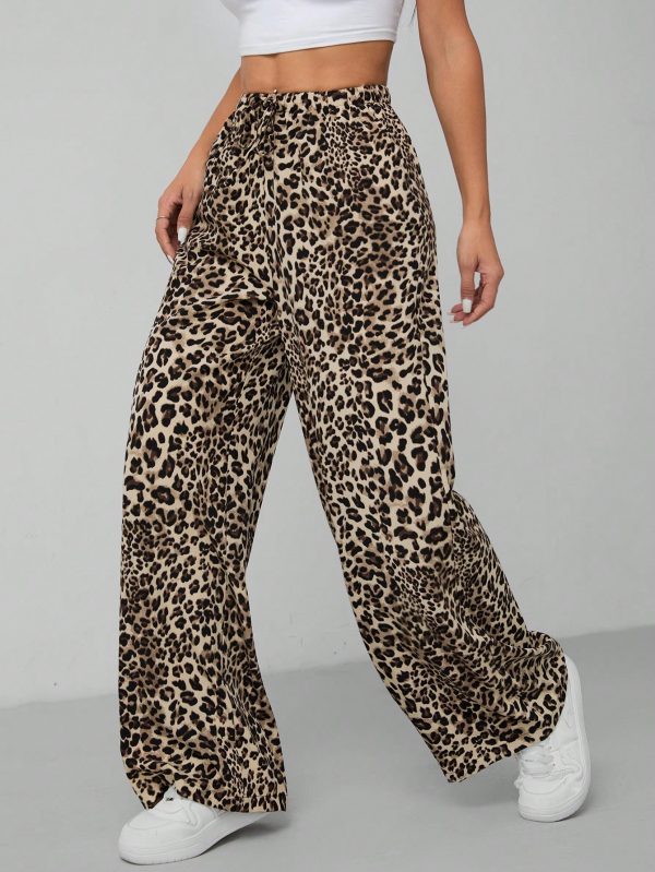 Leopard Print Women's Wide Leg Trousers