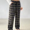 Women Plaid Print Drawstring Waist Pants