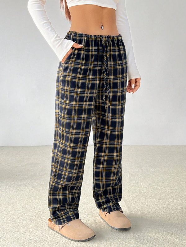 Women Plaid Print Drawstring Waist Pants