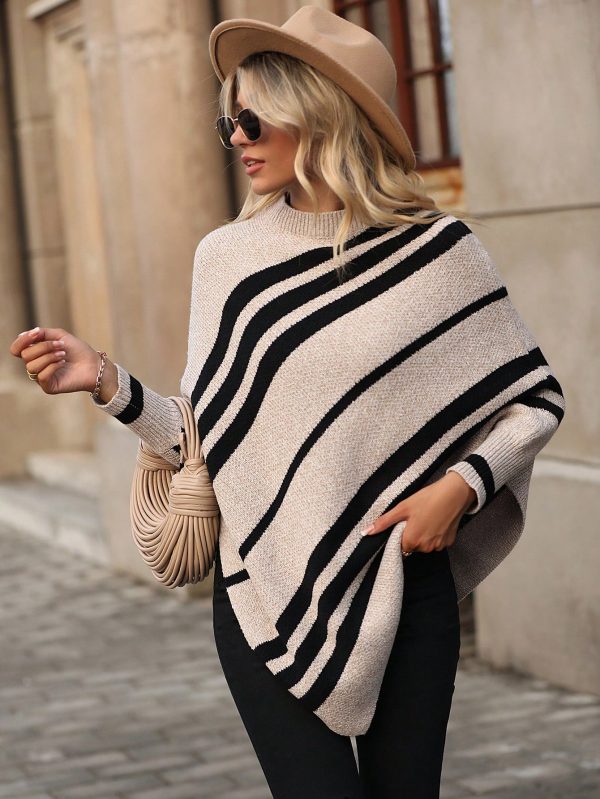 Oversized Simple Pullover Women Striped Batwing Long Sleeve Sweater