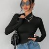 Solid Color Slim High Collar Long Sleeve White Top