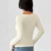 Solid Color Scoop Neck Spring Women's Fleece T-Shirt