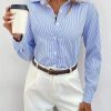 Women's Fashionable Everyday Blue And White Striped Shirt