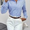 Women's Fashionable Everyday Blue And White Striped Shirt