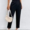 Solid Elastic Waist Cropped Pants