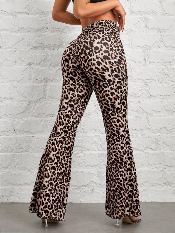 Leopard Print Knit Women's Flared Trousers