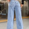 Casual Washed Low Waist Straight Leg Jeans
