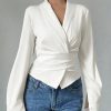 Apricot V-Neck Cinched Waist Bowknot Elegant Romantic Women Shirt