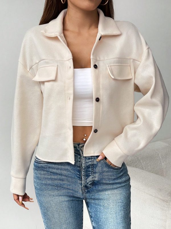Flap Pocket Drop Shoulder Button Front Overcoat
