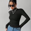 Solid Color Slim High Collar Long Sleeve White Top
