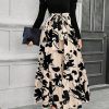 Women Short Length Patchwork Floral Print Waisted Long Sleeve Dress, Autumn/Winter