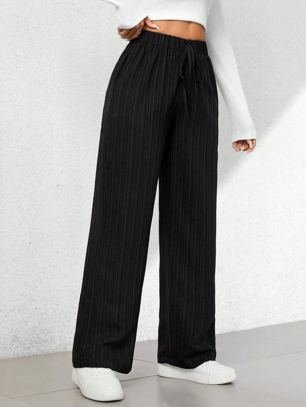 Summer Casual Textured Wide-Leg Capri Pants