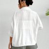 Spring White Solid Batwing Sleeve White Shirt
