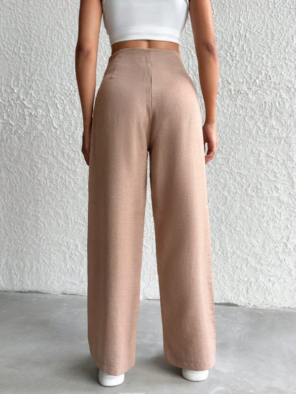 Women's Linen Beige Wide Leg Pants