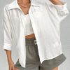 Spring White Solid Batwing Sleeve White Shirt