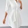 Solid Button Front Shirt Dress