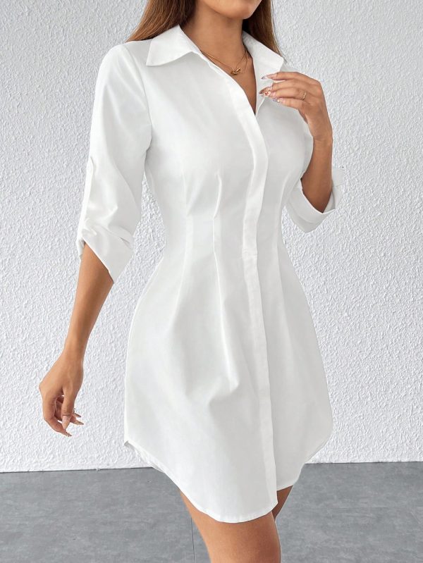 Solid Button Front Shirt Dress